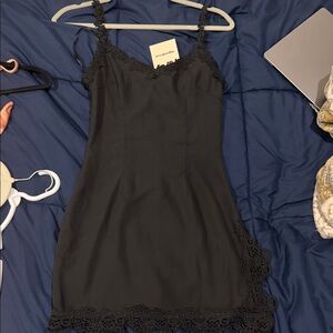 Black Lace Trim Slip Dress